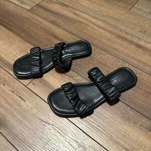 Mariela Two Strap Black Leather Sandals Women's US 7.5-8 Scrunched Made In Italy